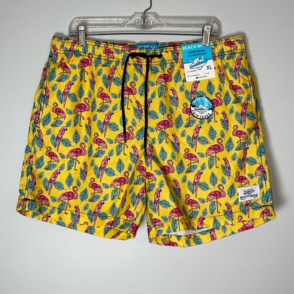 NEW Beach Bros. XL  Yellow Pink Beach Swim Trunks